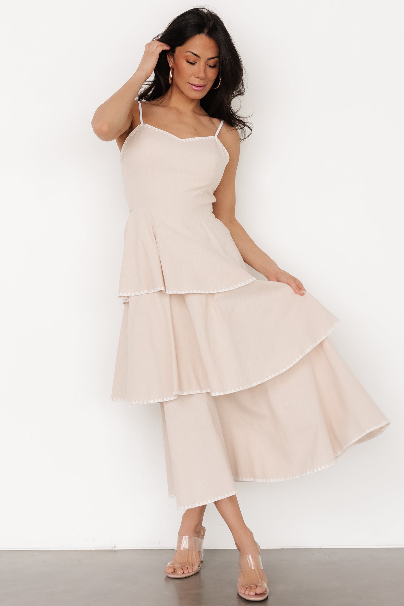 Odette Tiered Dress | Natural + White Outlet