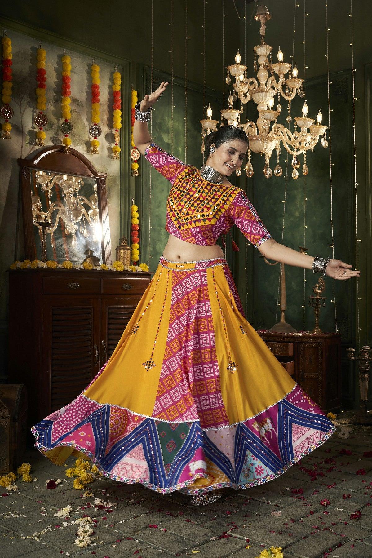 Navratri Festival Wear Multicolored Maslin Cotton Lehenga Choli How Much Online