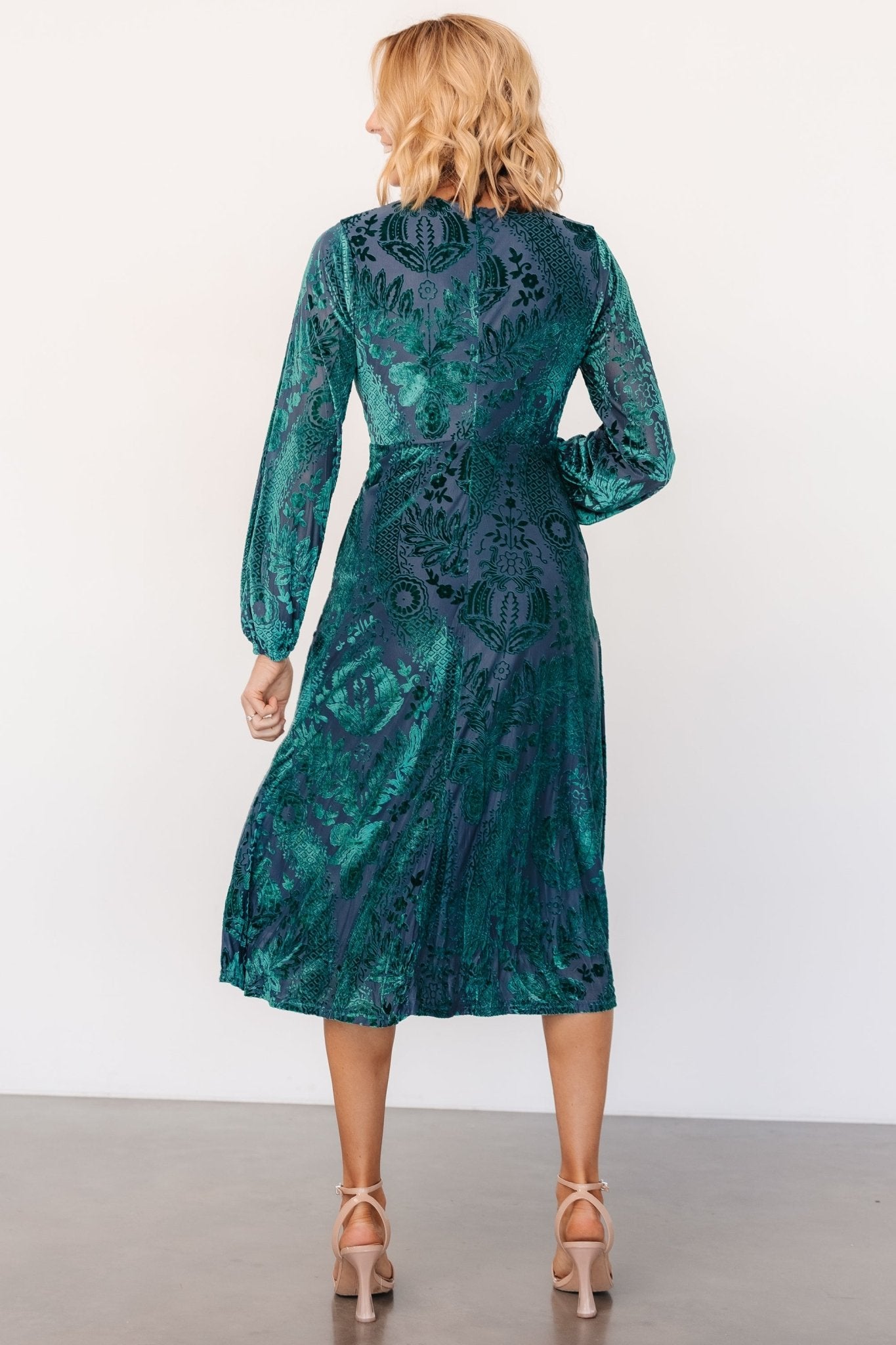 Lorielle Velvet Midi Dress | Emerald Print Clearance For Nice