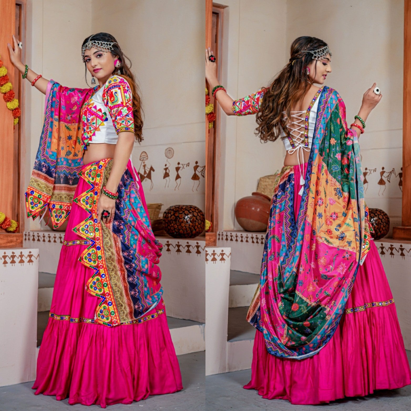 Three Tal Traditional Rayon Navratri Lehenga Choli Set Discount Nicekicks