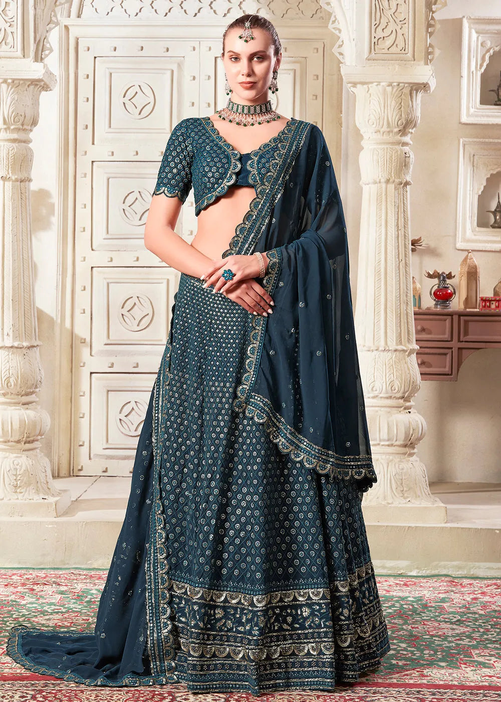 Exquisite and Luxurious Navy Blue Wedding Style Lehenga Choli Deals Cheap Online