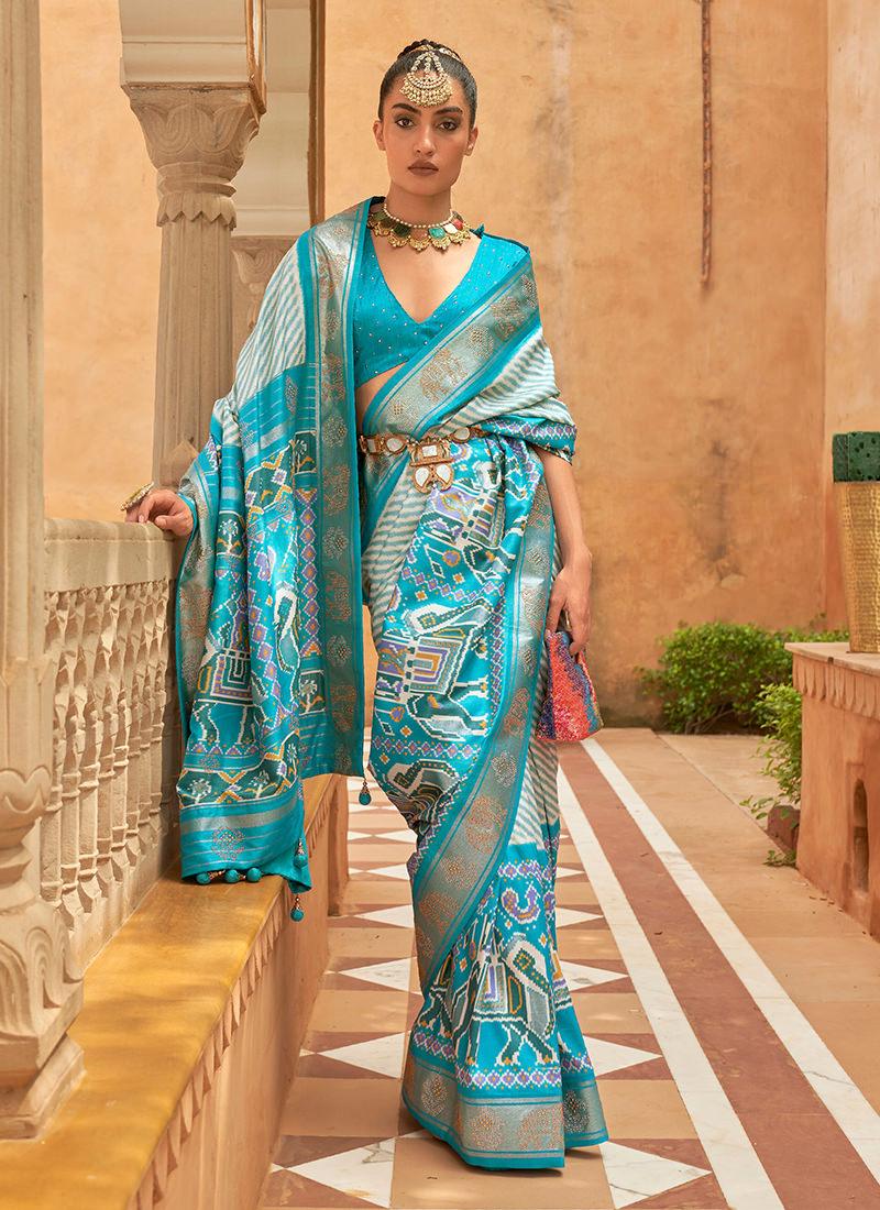 Turquoise Pure Silk Patola Saree Latest Collections