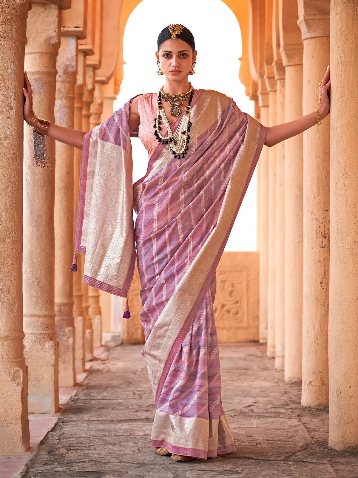 Magnificent Mauve Viscose Silk Printed Saree Popular Sale Online