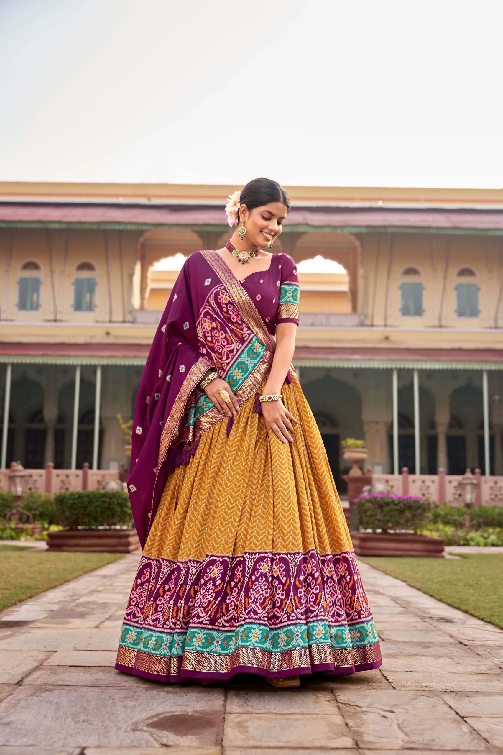 Impressive Tussar Silk Patola Printed Foil Worked Lehenga Choli Discount Great Deals