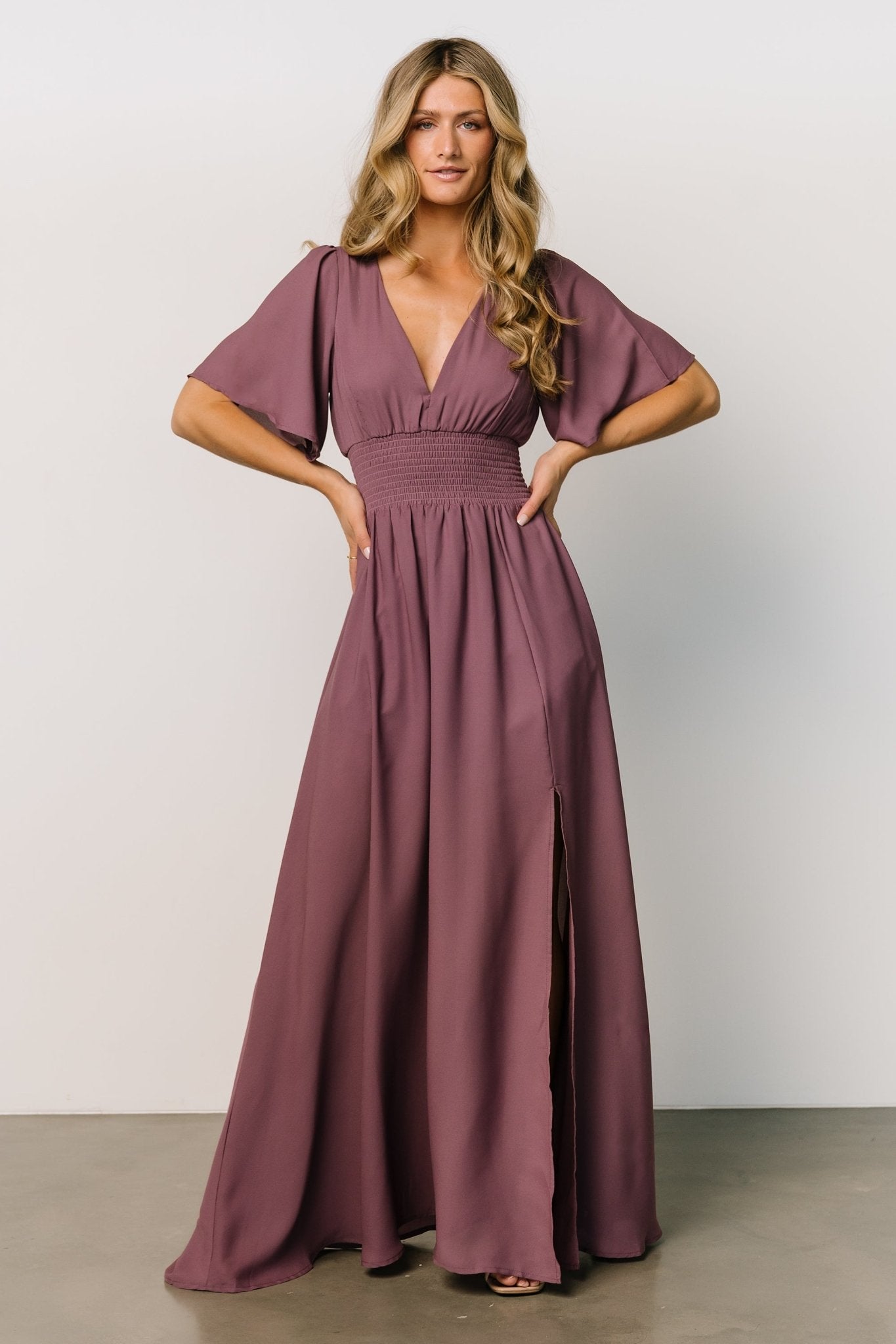 Verona Smocked Maxi Dress | Vintage Plum Sale View