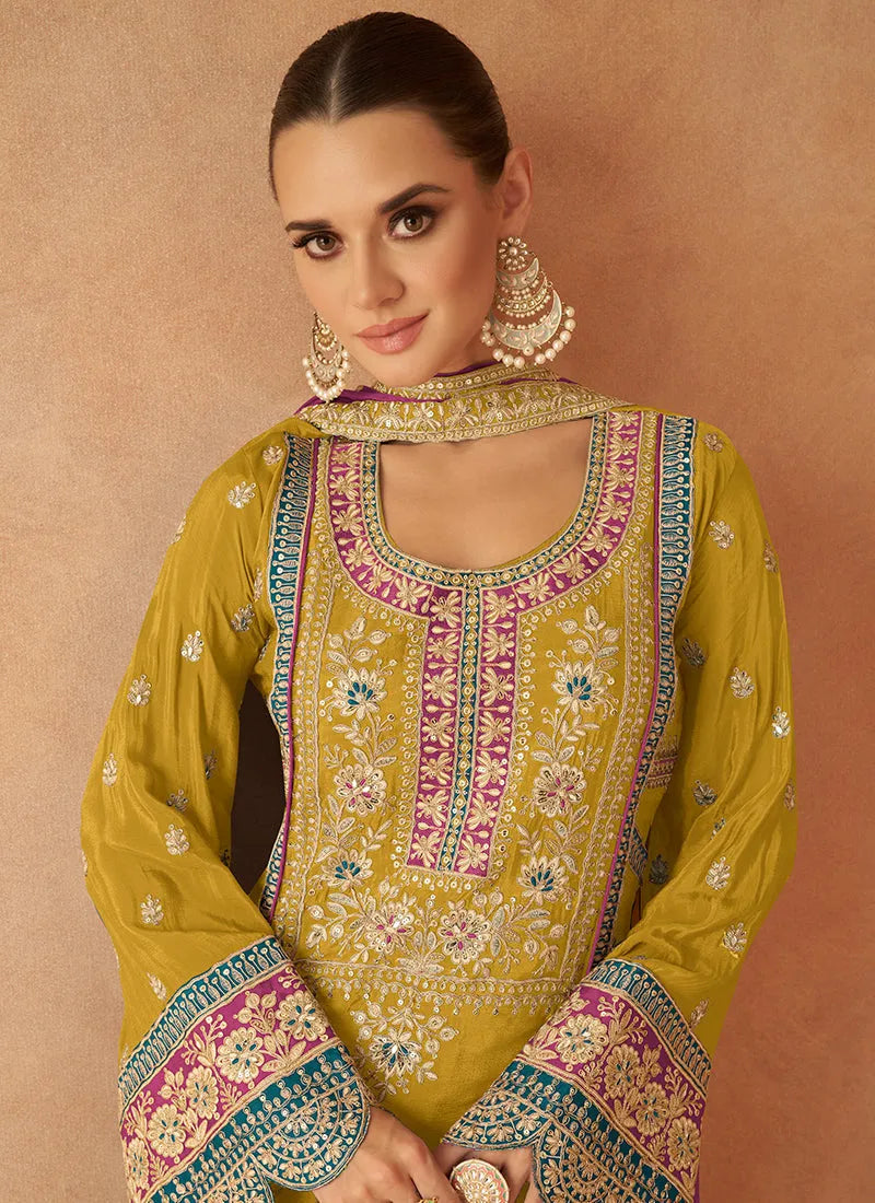 Luxurious and Classic Pure Chinon Embroidered Palazzo Suit Clearance With Credit Card