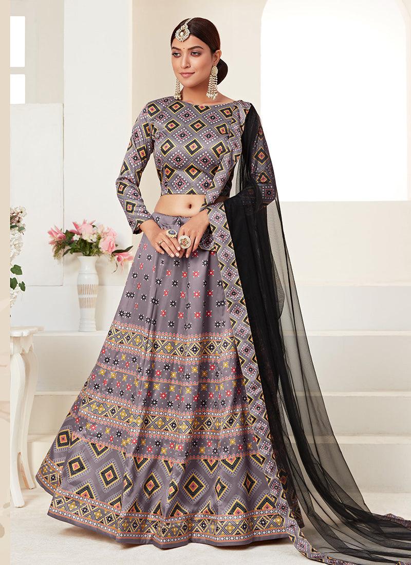 Pewter Grey Digital Print Kalidar Chaniya Choli Cheap Sale Release Dates