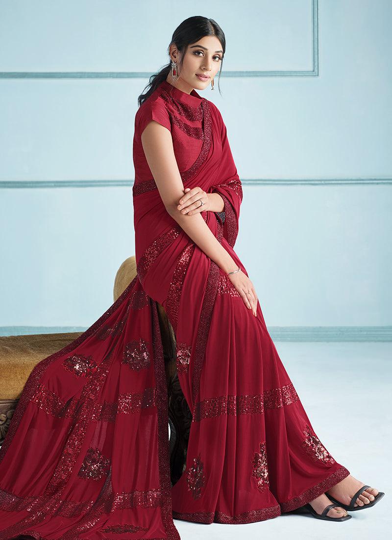 Lycra Fabric Maroon Wedding Saree Clearance Great Deals