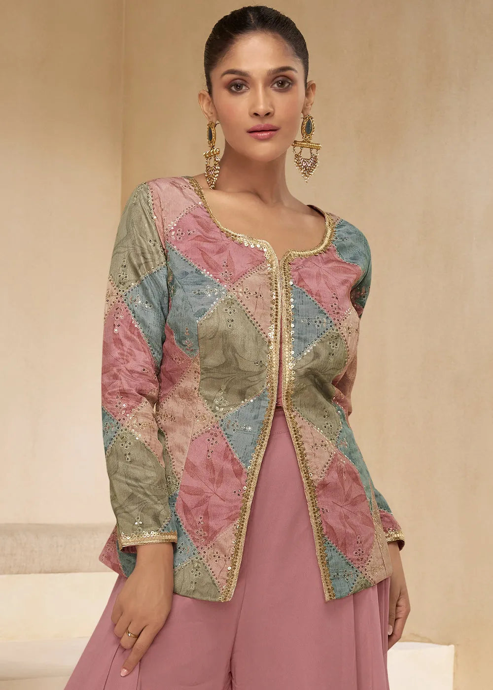 Orchid Pink Pure Georgette Floral Embroidered Designer Top Palazzo Suit Online Online For Sale