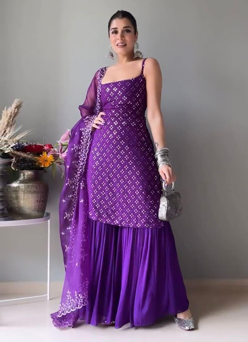 String Style Back Fully Sequins Purple Sharara Original Online