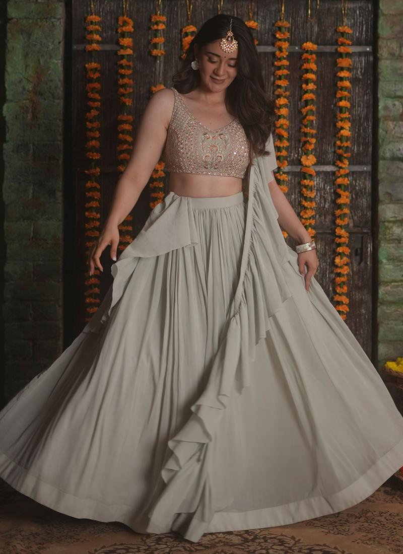 Solid Print Light Grey Georgette Lehenga Explore Cheap Pice