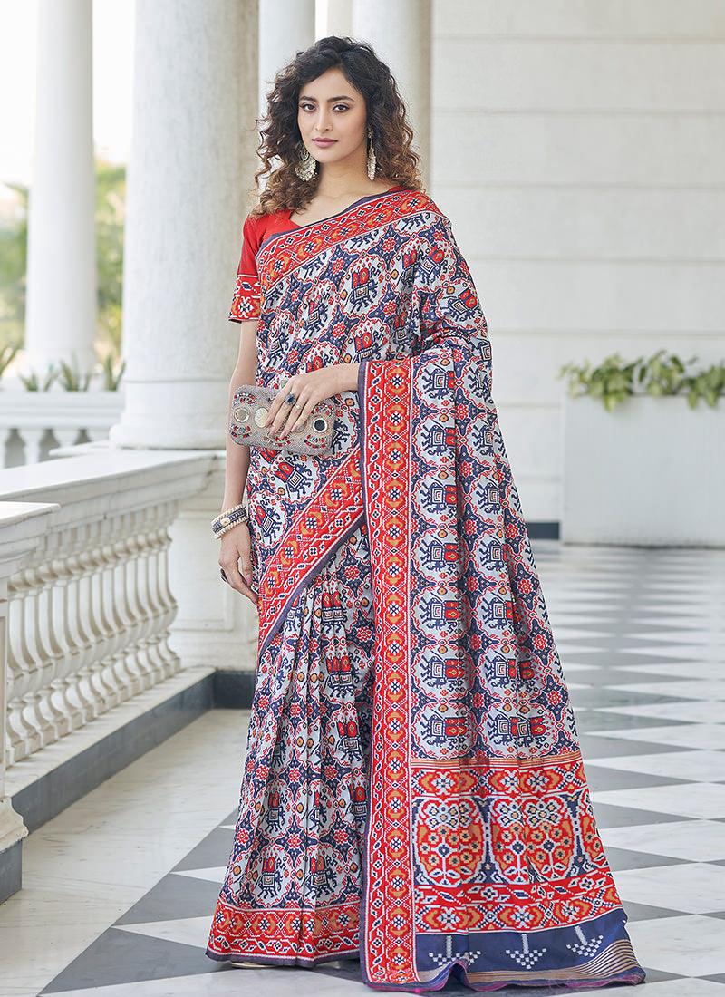 Patola Print Silk Navy Blue Saree Clearance Manchester Great Sale