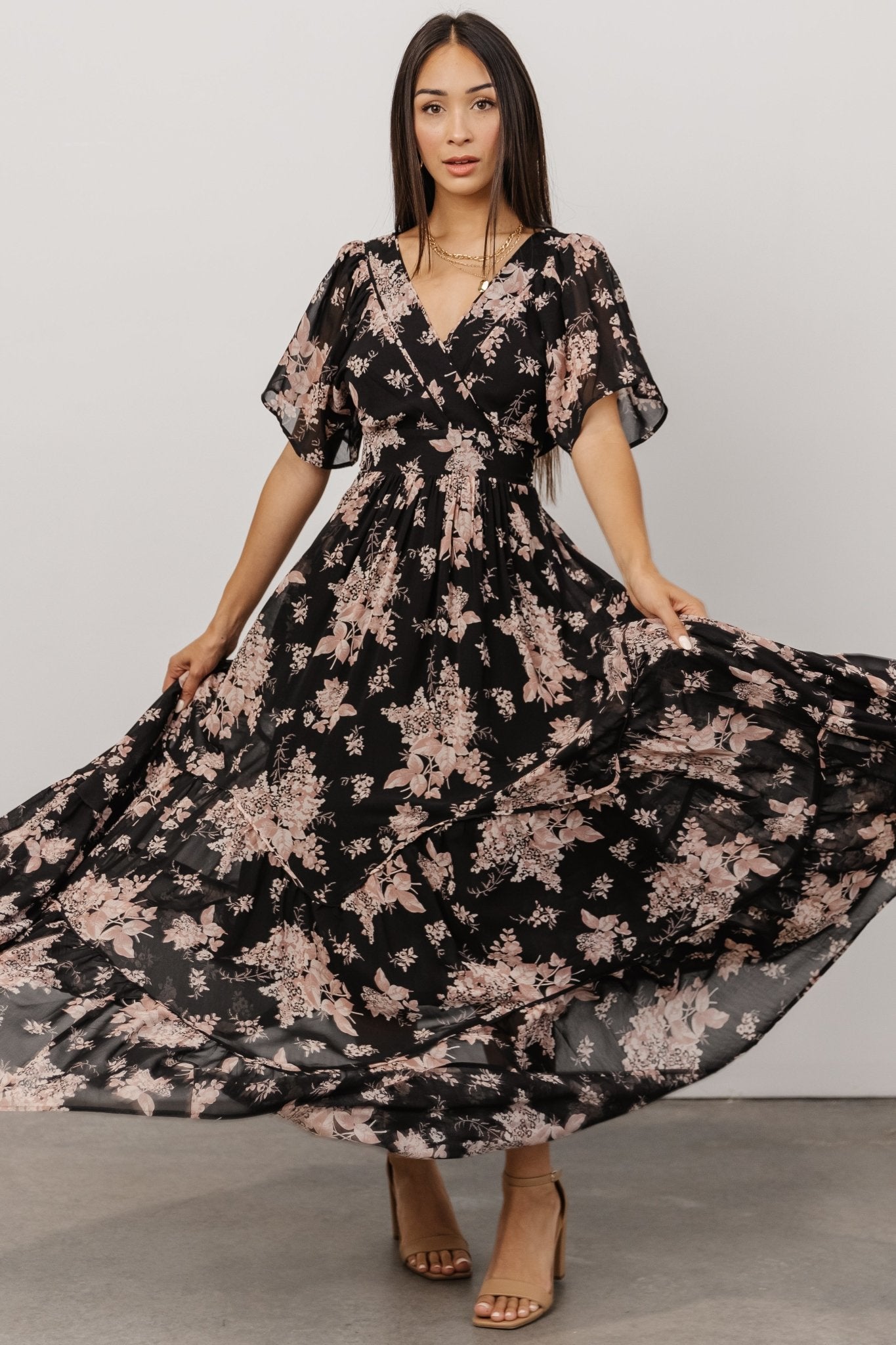 Katherine Maxi Dress | Black + Blush Floral Clearance Purchase