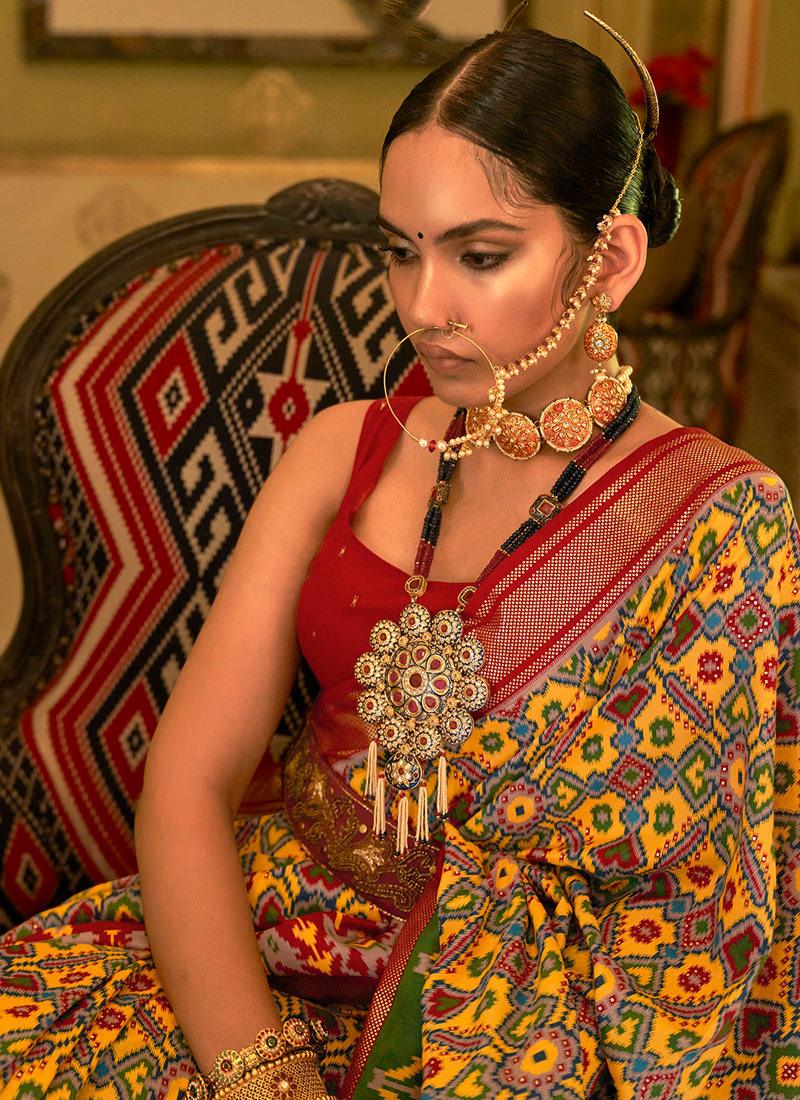 Yellow Color Smooth Patola Print Silk Saree Free Shipping Best Place