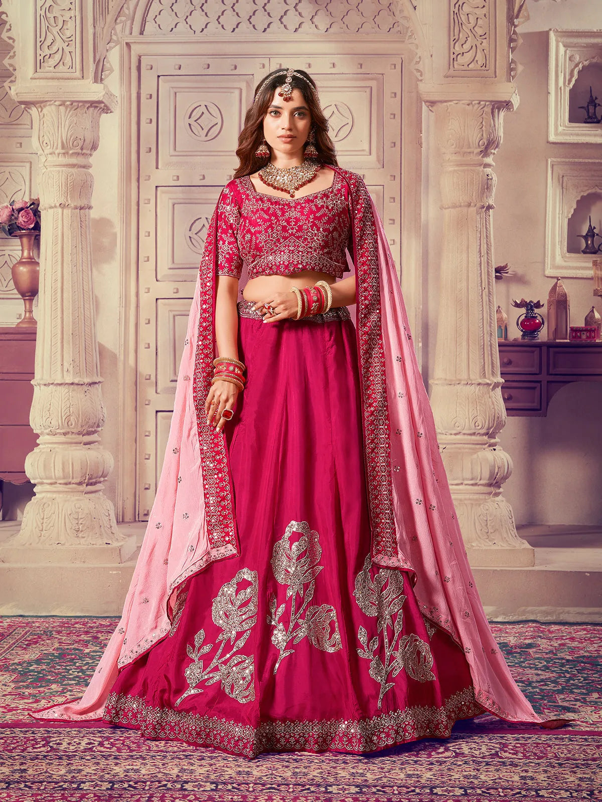 Designer Pink Embroidered Bridal Lehenga choli Set Discount Sale Online