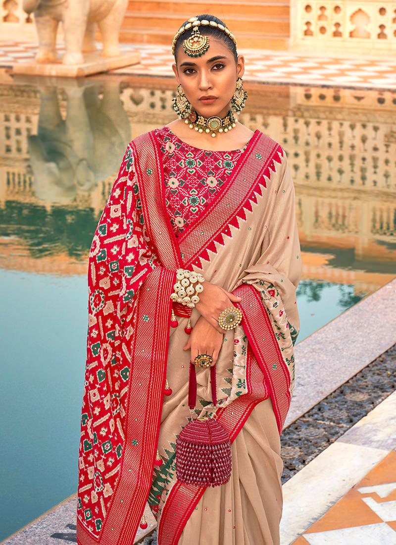 Graceful Red and Green Silk Saree with Elegant Blouse Authentic