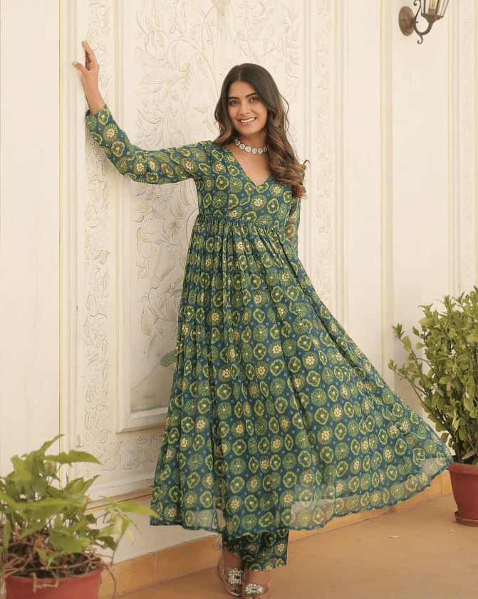 Green georgette readymade printed pant style suit Visit New For Sale