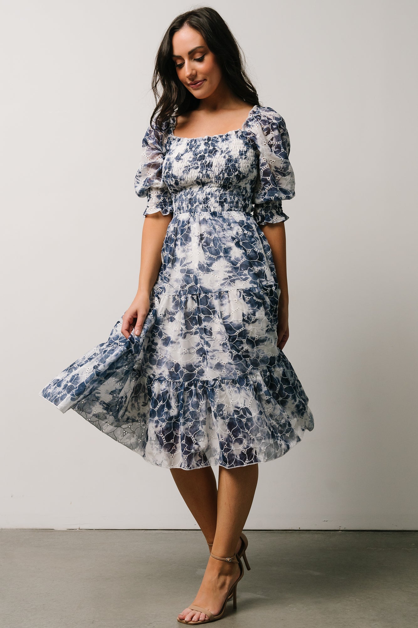 Hazel Eyelet Midi Dress | Navy Clearance Nicekicks