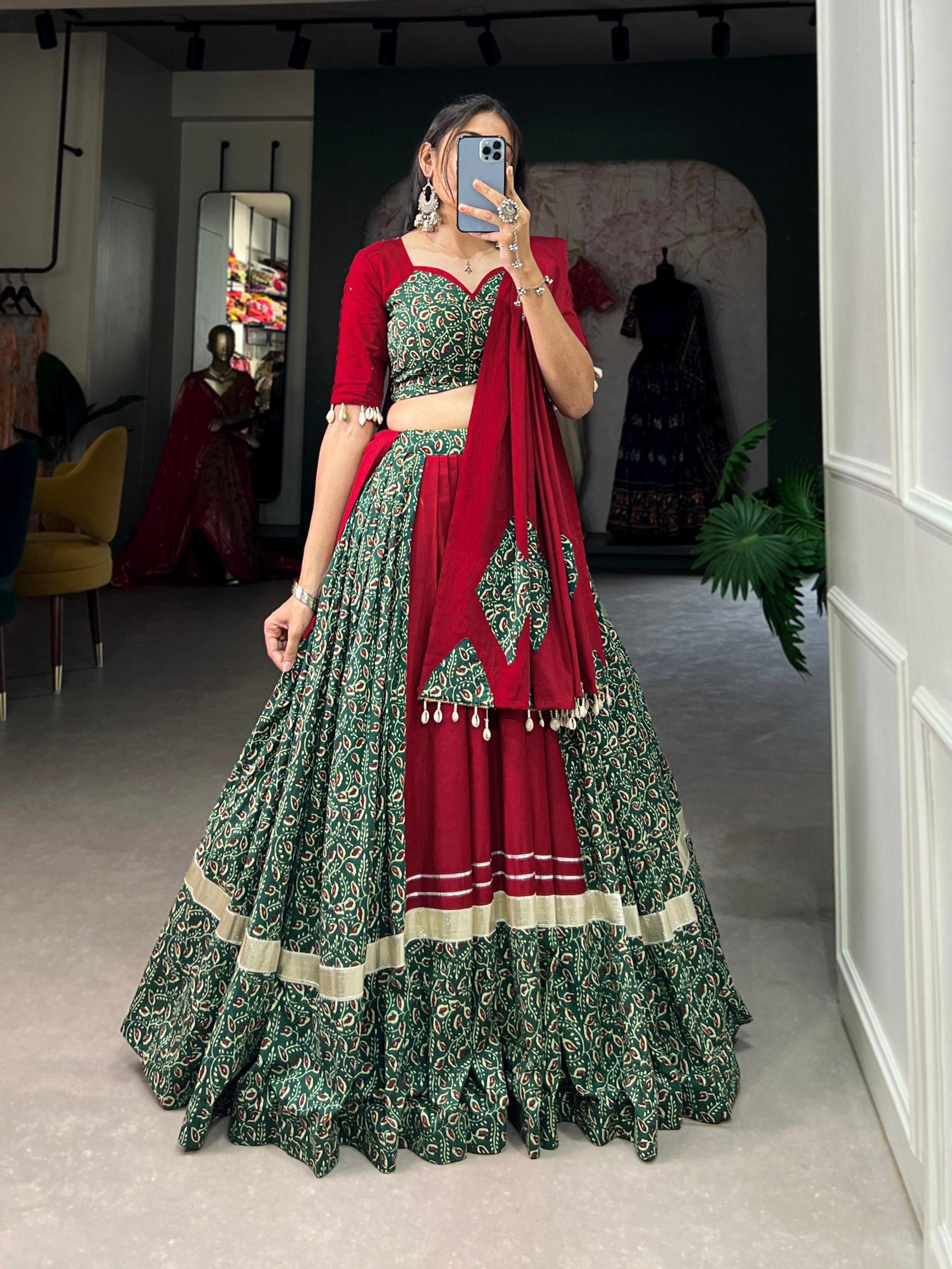 Mehendi Green Gota Patti Lace Border Worked Navratri Lehenga Choli Set Buy Cheap 2025 Newest