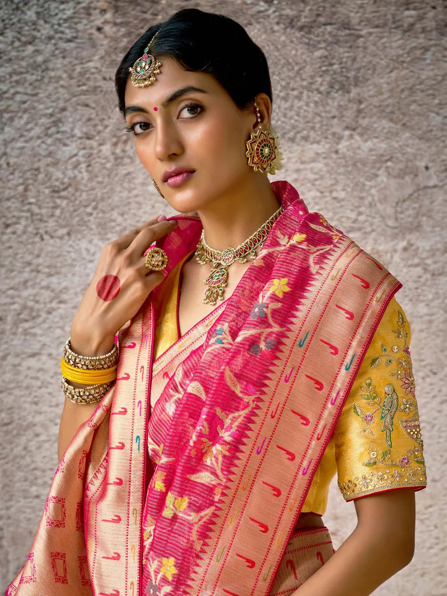 Iconic Red Banarasi Silk Saree Floral Embroidered Free Shipping Outlet Store