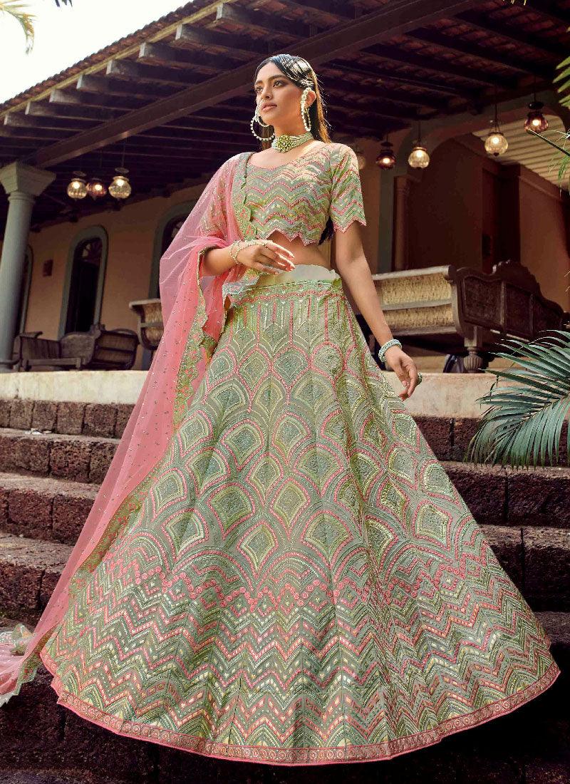 Alluring Green Color Organza Base Designer Bridal Wear Lehenga Choli Free Shipping Deals