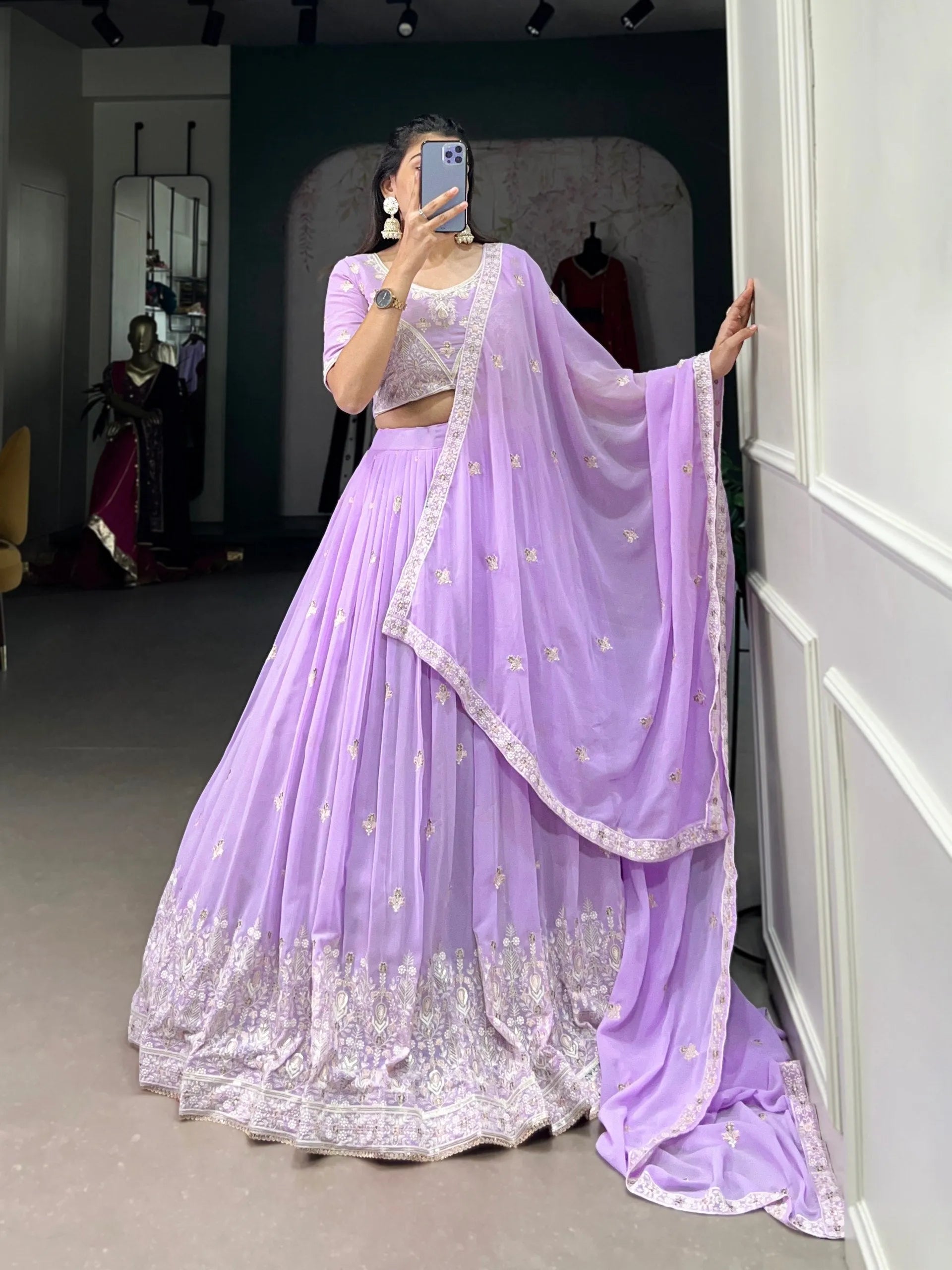 Dreamlike Lavender The Bridesmaid Embroidered Lehenga Choli Free Shipping High Quality