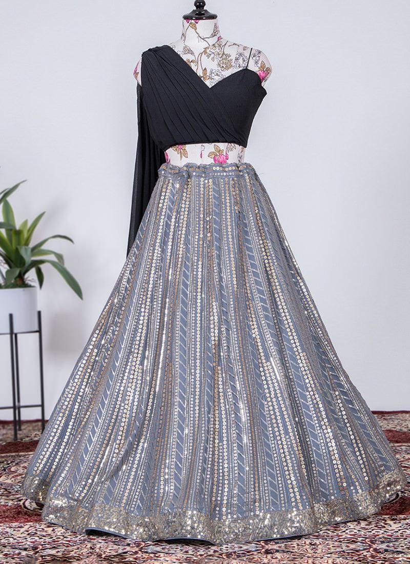 Grey Flared Lehenga With Optional Blouse Professional Cheap Pice