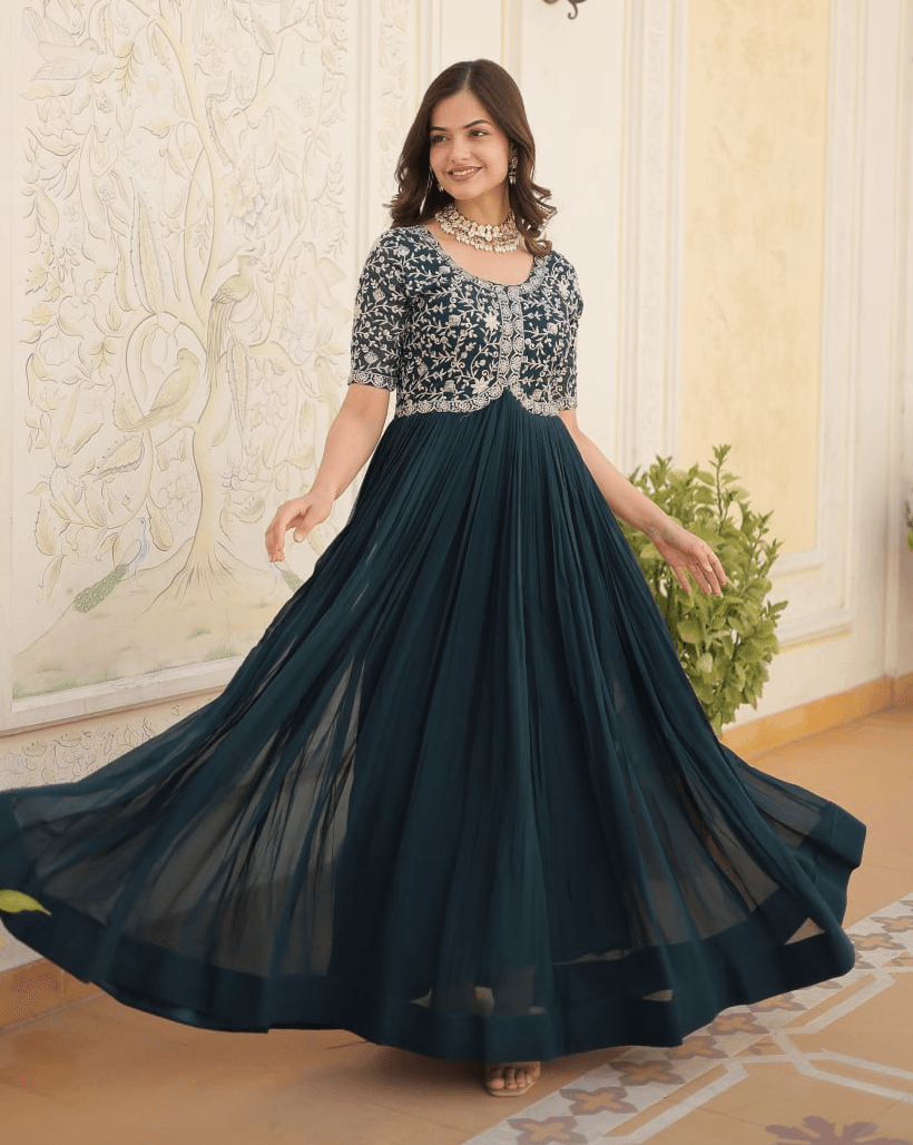 Rama georgette readymade Embroidered A-line gown Tumblr Sale Online