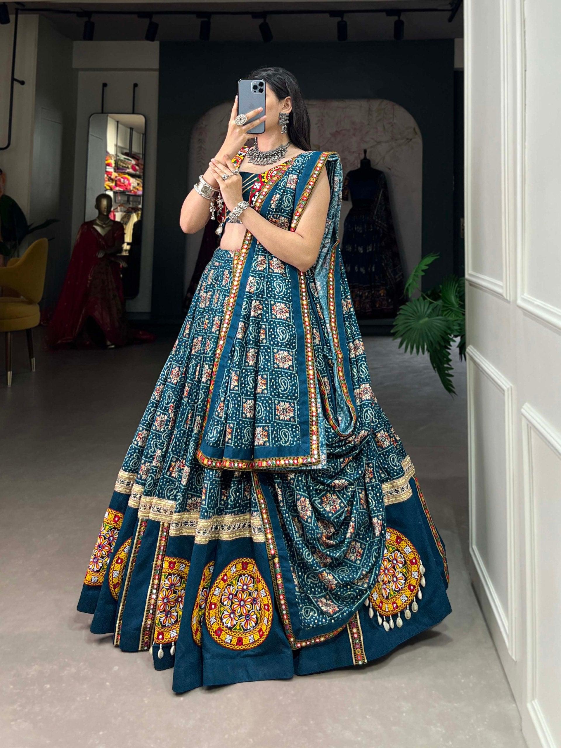 Teal Blue Colored Navratri Festival Wear Lehenga Choli Set Buy Cheap Shop