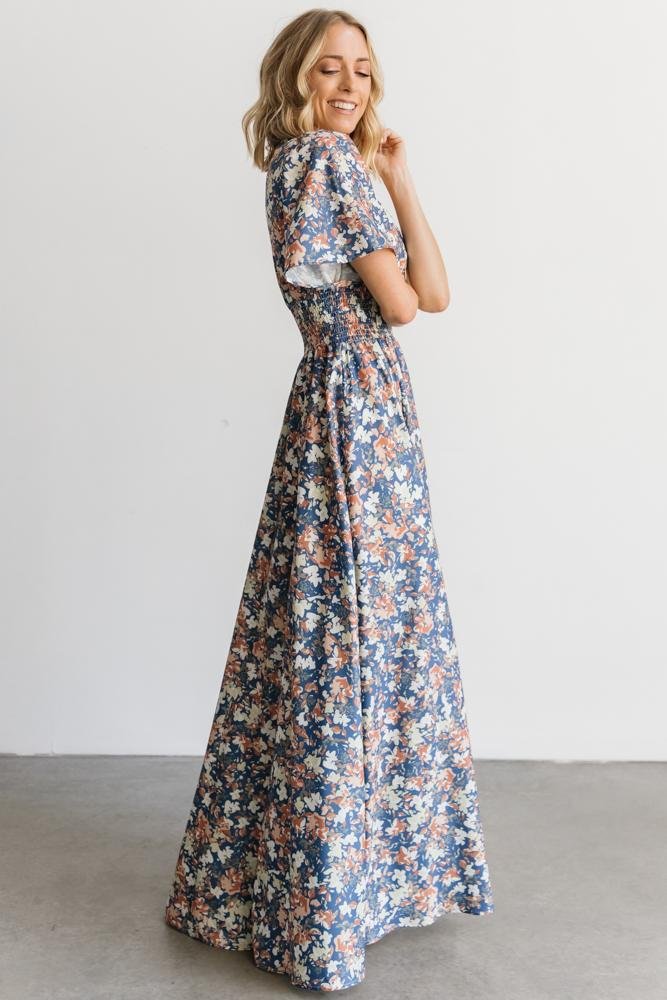 Verona Smocked Maxi Dress | Blue Floral Cheap Sale Enjoy