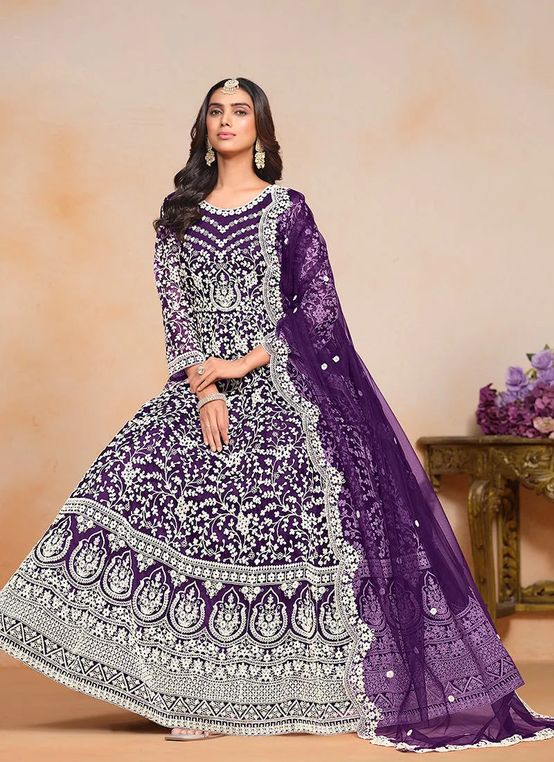 Phenomenal Purple Designer Embroidered Anarkali Gown The Cheapest For Sale