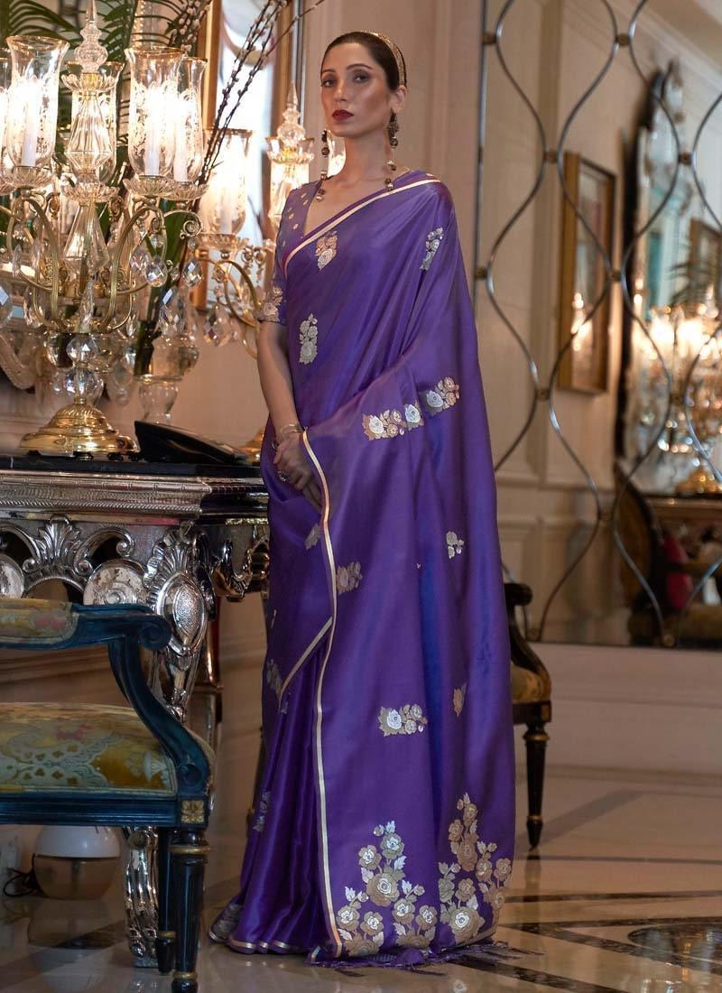 Artistic Look Purple Color Silk Fabric Saree With Silk Weave Work Outlet For You