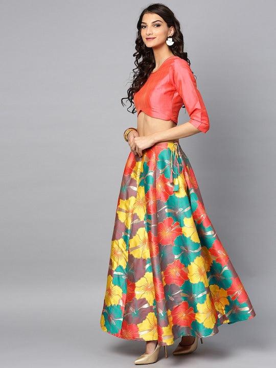 multi color Silk printed kalidar lehenga choli Free Shipping For Nice