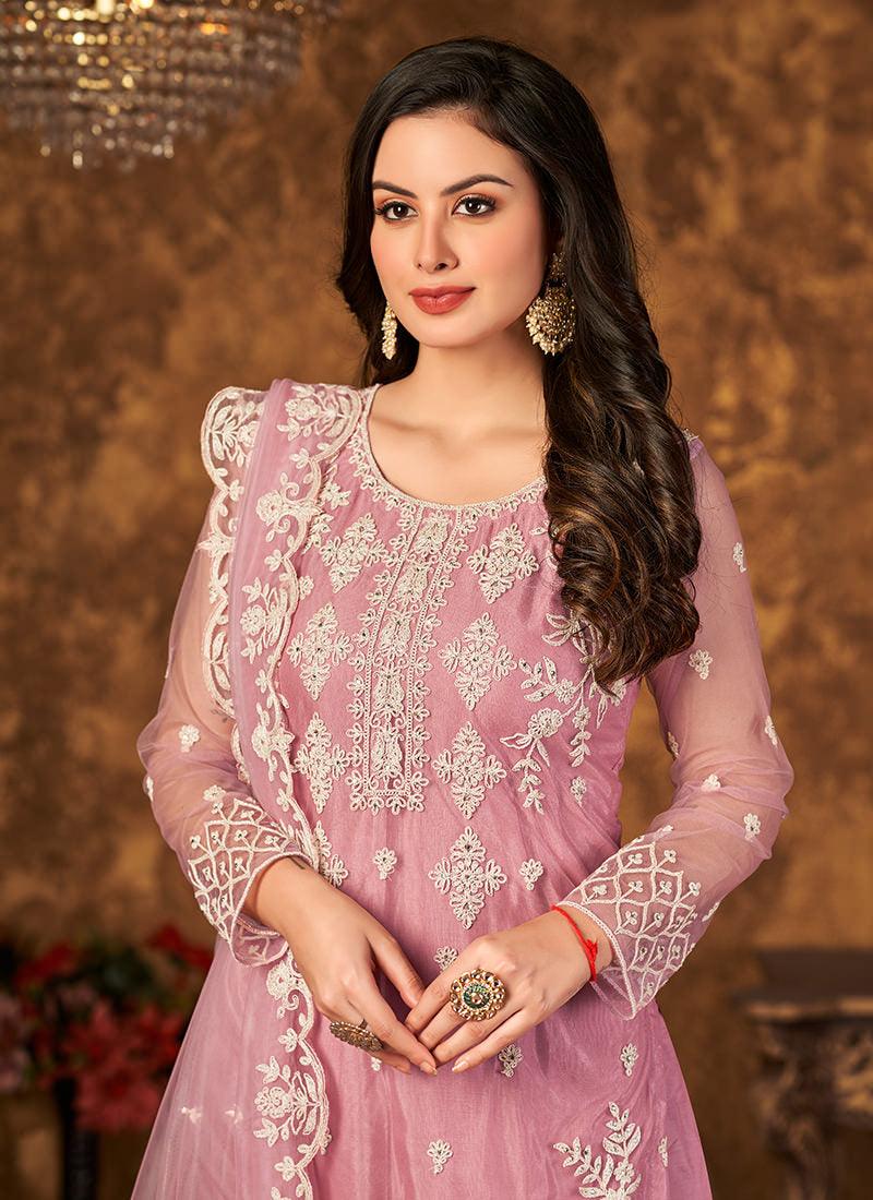 Embroidery With Pearl Work Pink Palazzo Affordable Cheap Online