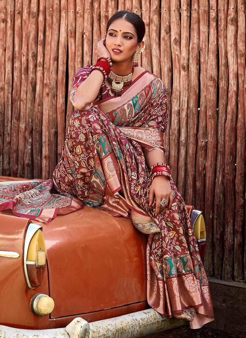 Maroon Color Digital Print Traditional Saree Recommend For Sale