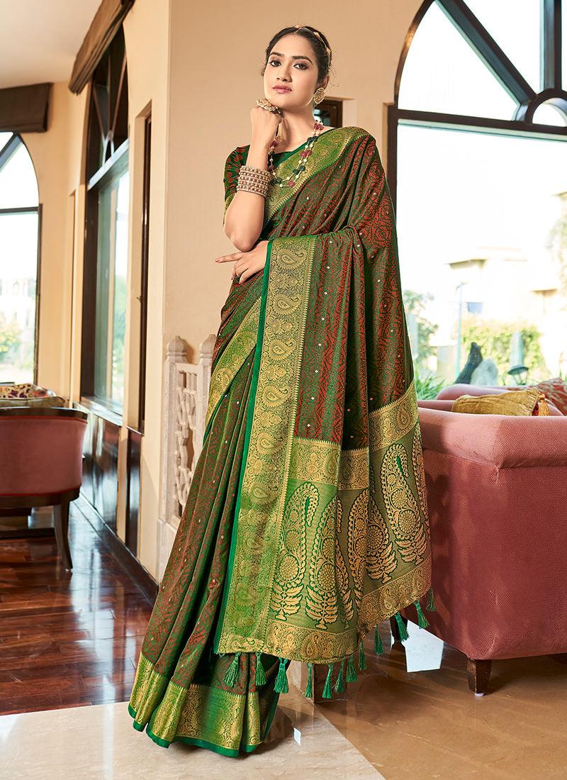 Green Color Soft Silk Two Tone Fabric Saree Sale Release Dates