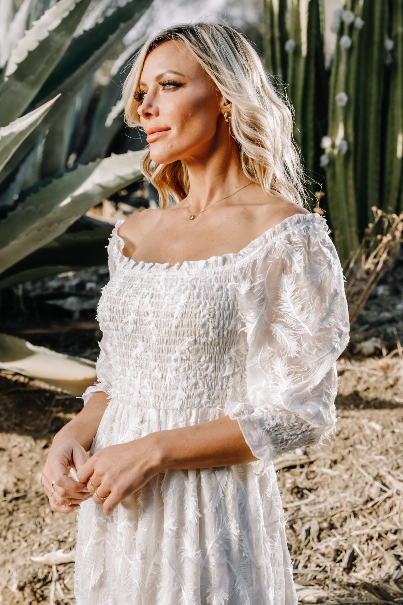 Paloma Smocked Feather Maxi Dress | Off White Inexpensive