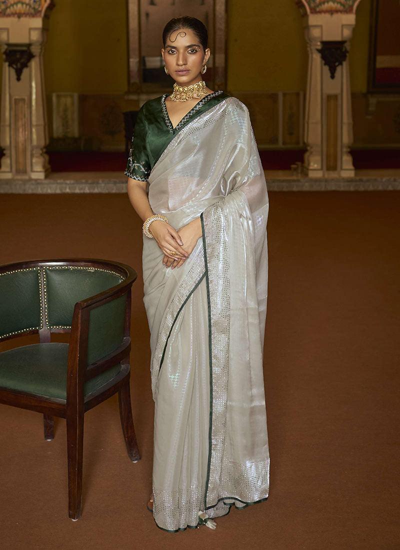 Organza Saree With Green Blouse Lowest Pice Cheap Pice