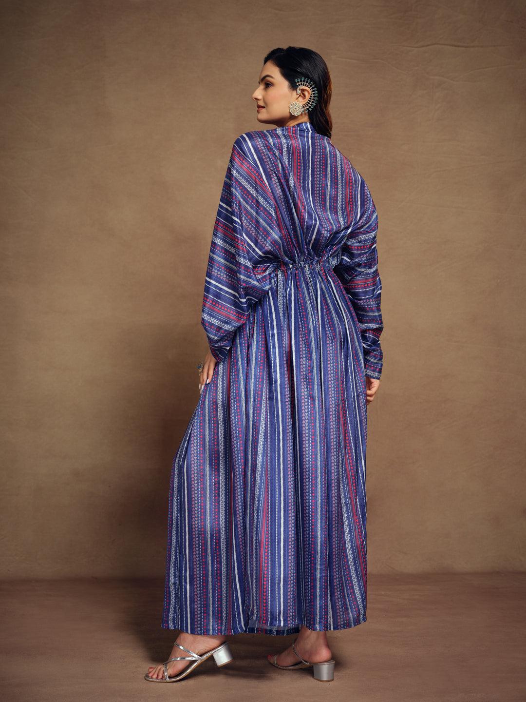 Blue color silk ready-to-wear printed Kaftan Outlet Store Locations