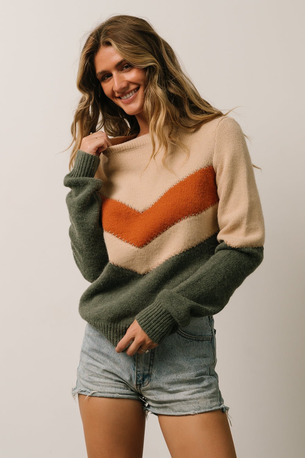 Rowen Color Block Sweater | Natural + Green Best Place