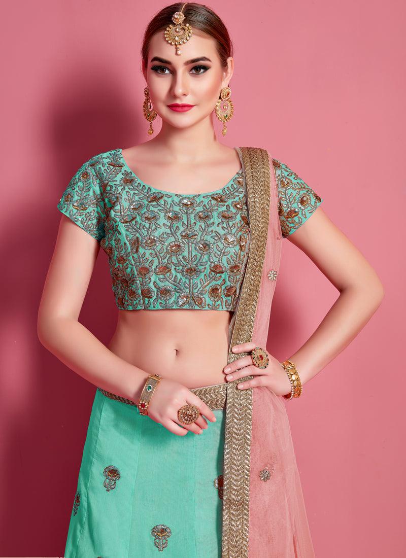 Sea Green Elegance Lehenga Choli With Beige Net Dupatta Cheap Sale Release Dates