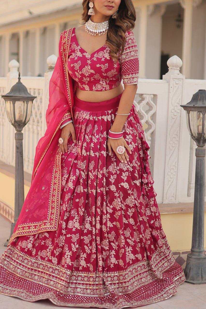 Marvelious Viscous Jacquard Sequins Embroidered Lehenga Choli Set Wholesale Pice For Sale