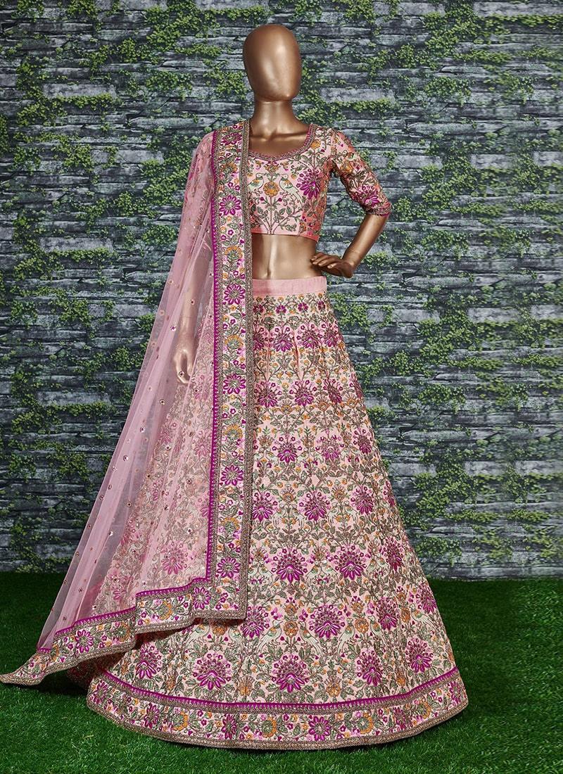 Pink Color Taffeta Silk Base Lehenga With Dori And Resham Work Clearance Deals