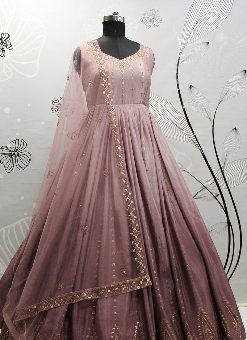 Dusty Pink Shaded Embroidered Gown Free Shipping Low Pice