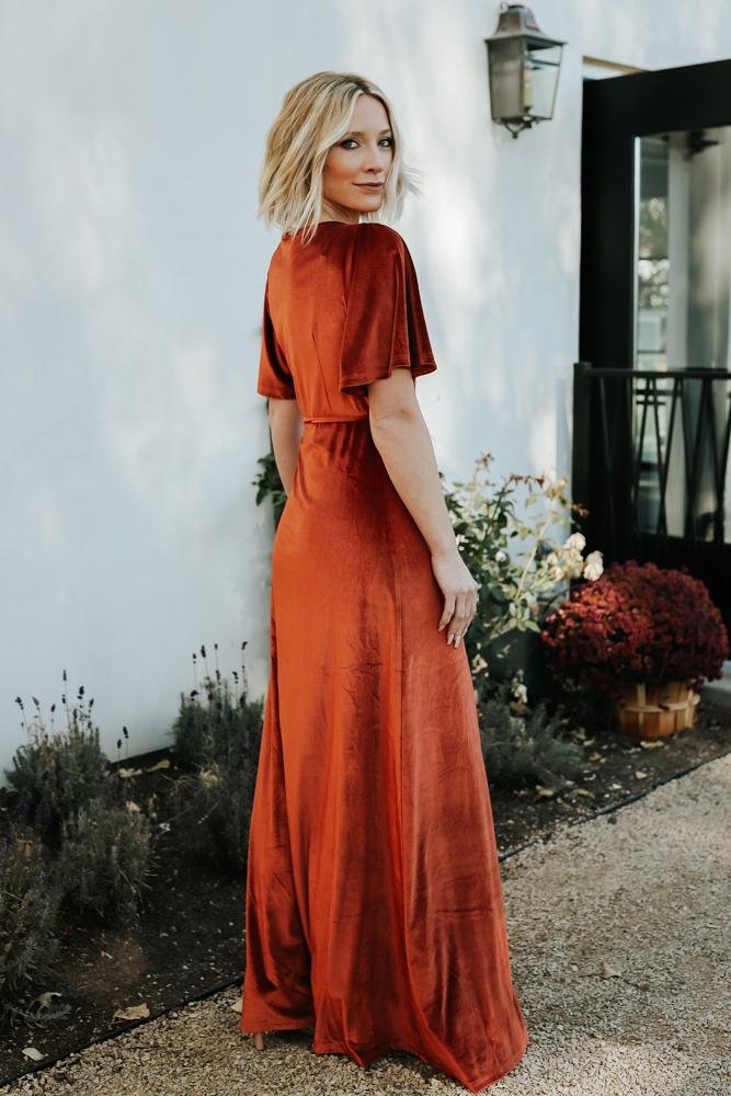 Meghan Velvet Wrap Maxi Dress | Rust Sale Footlocker