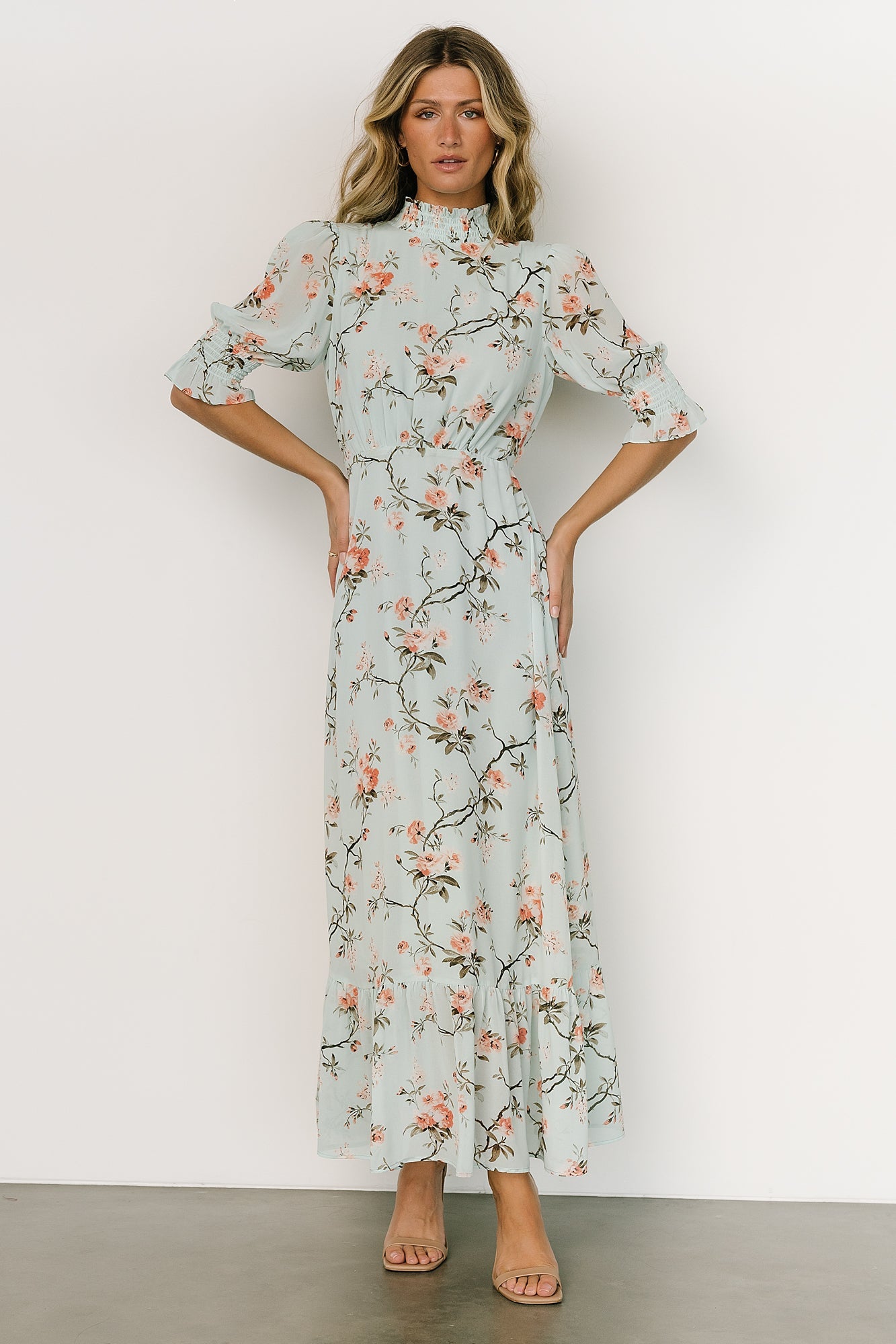 Marie Mock Neck Maxi Dress | Sage Floral Clearance Ebay