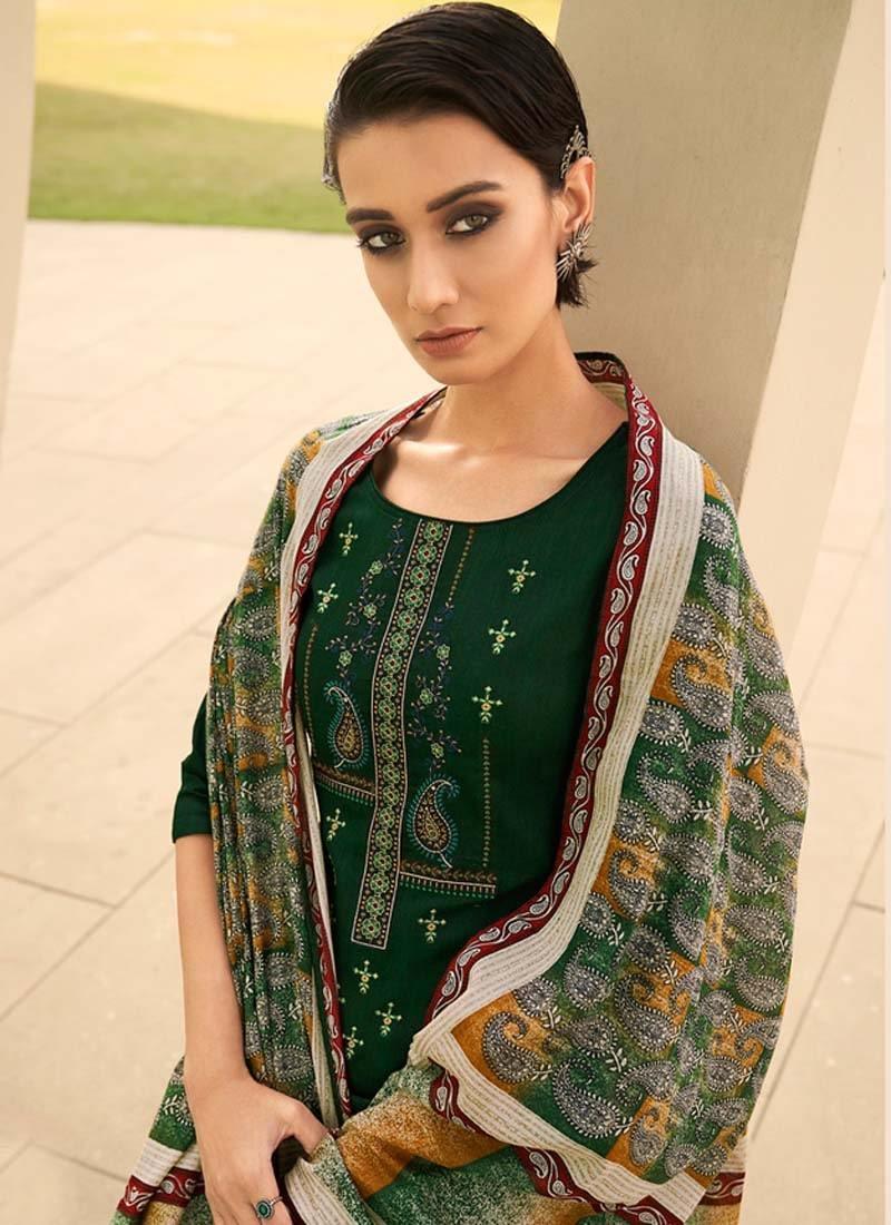 Forest Green Color Palazzo Salwar Kameez With Resham Work Cheap Sale Low Cost