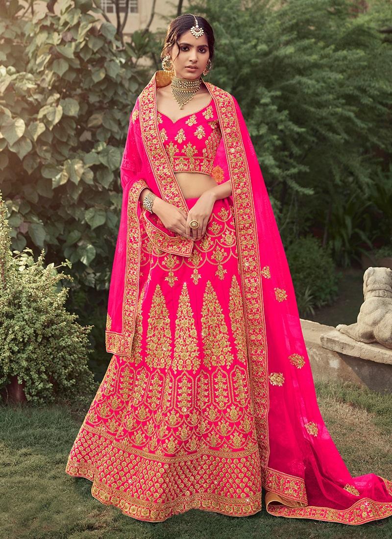 Pink Color Dori Work Satin Fabric Lehenga With Net Dupatta Clearance Inexpensive