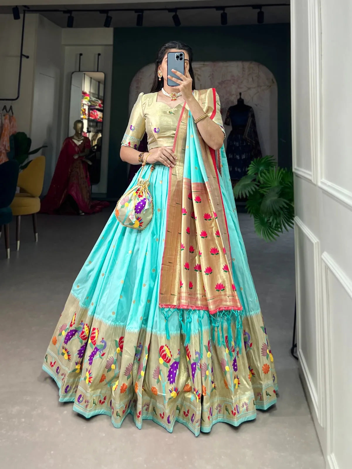 Paithani Jacquard Silk Weaving Zari Worked Lehenga Choli High Quality For Sale