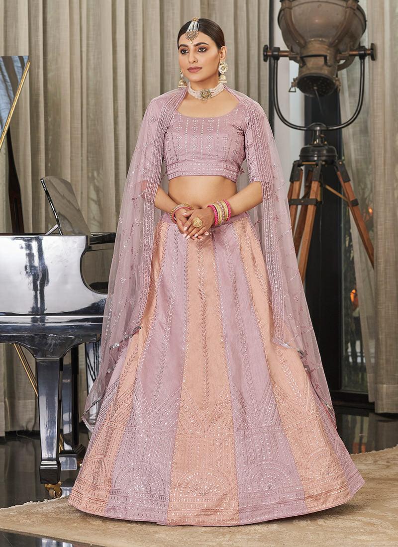 Sequins With Thread Embroidery Onion Pink Lehenga Outlet Official Site